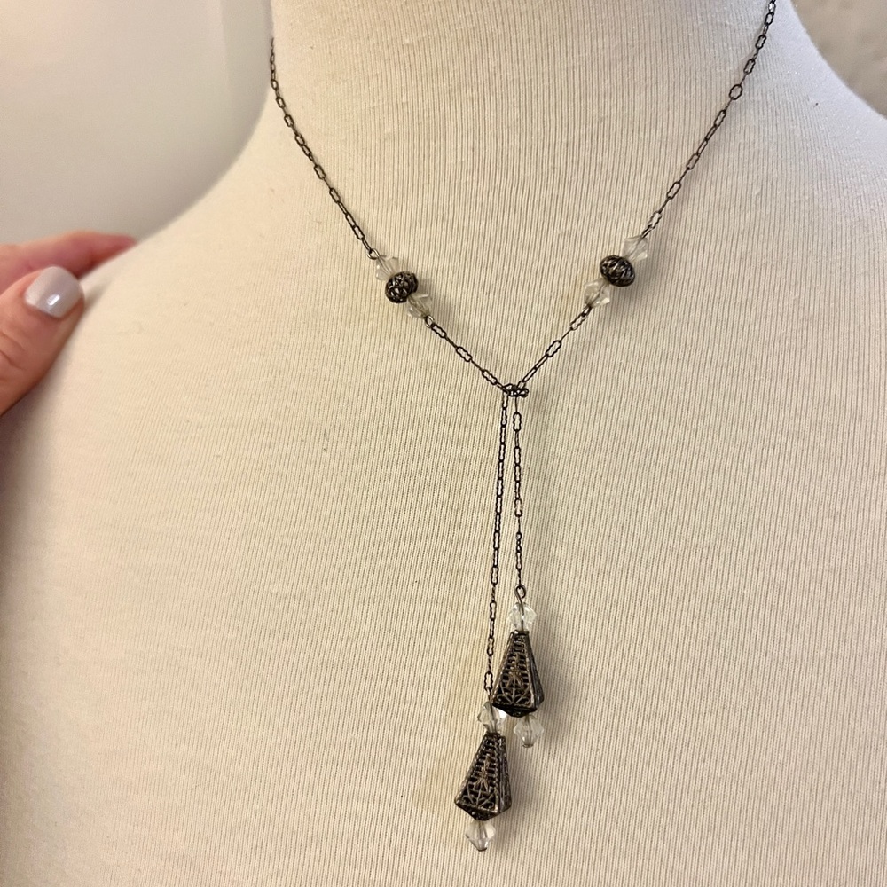 Vintage silver lariat wrap necklace intricate!